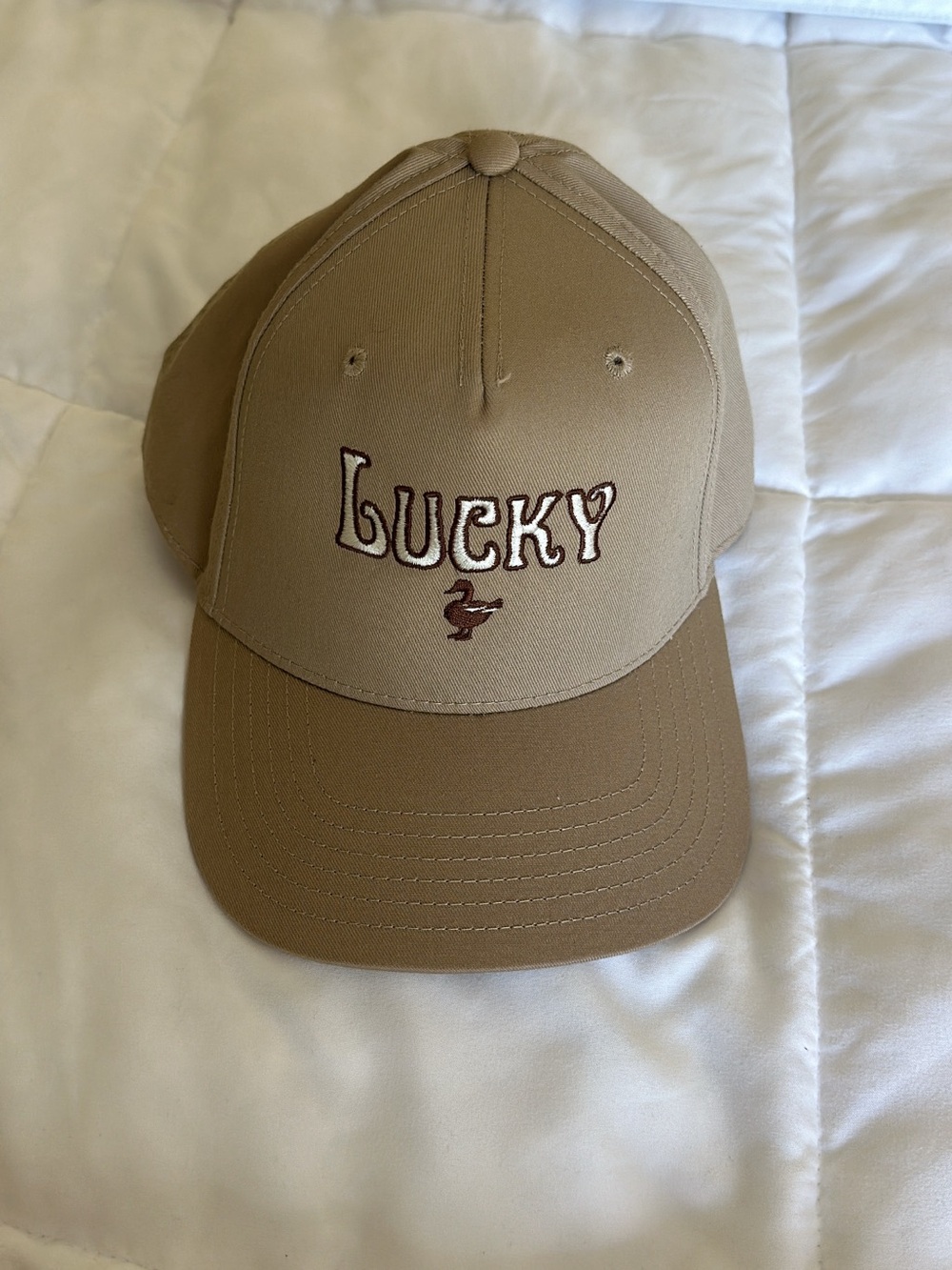 Lucky Embroidered Tan Baseball Cap